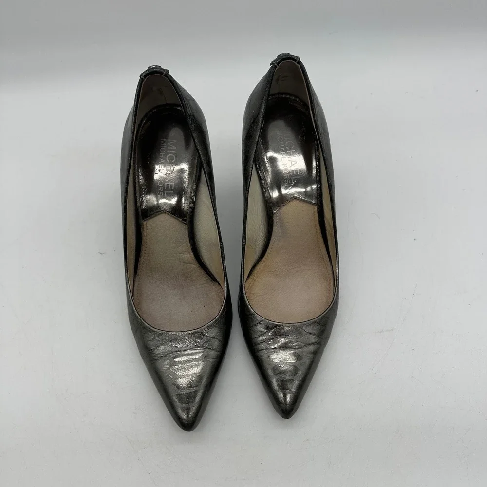 Michael Michael Kors Women 6M Pewter Metallic Croc Embossed Pointed Toe‎ Pumps